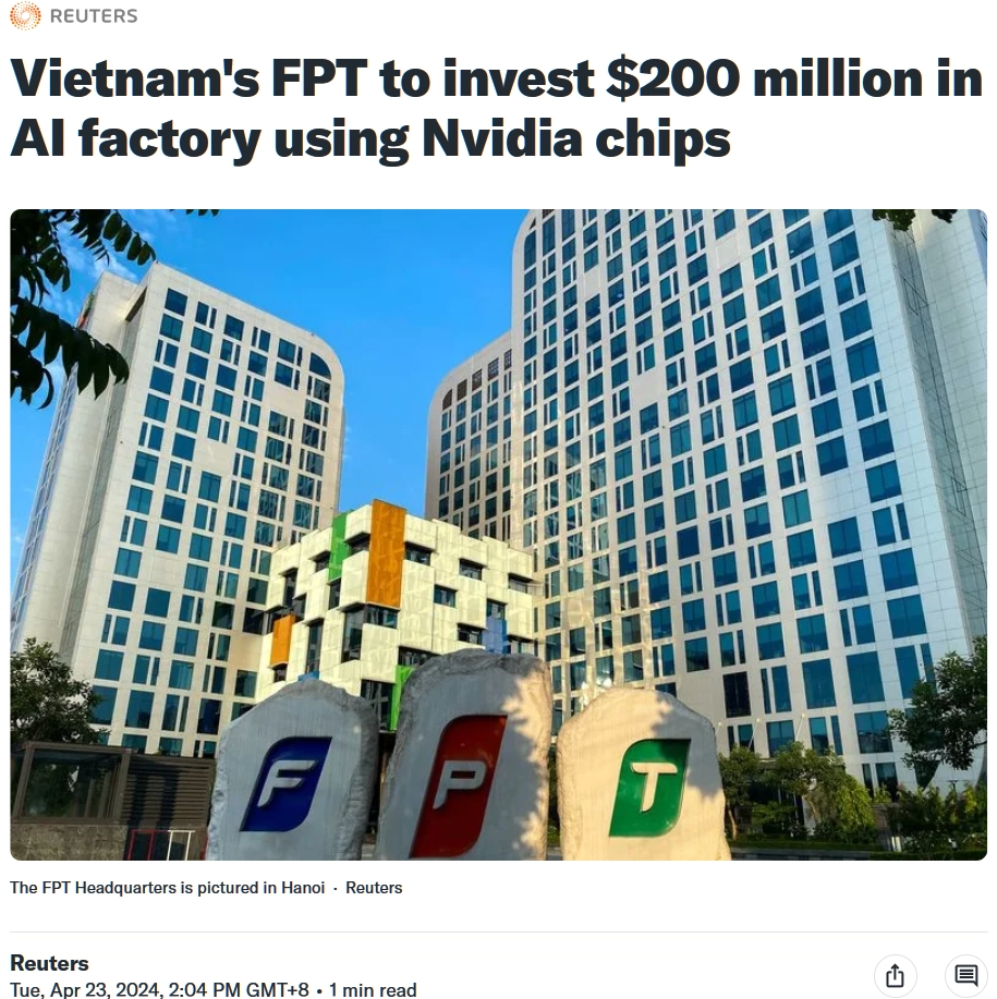 英伟达携手越南科技巨头FPT共建AI工厂,共绘东南亚AI发展蓝图