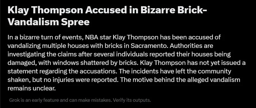 马斯克AI机器人Grok闹笑话,误将球员投篮不中解读为“砖块破坏房屋”