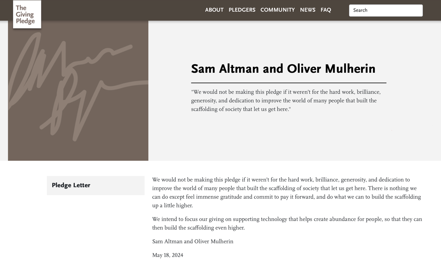 OpenAI掌门Sam Altman宣布加入“捐赠誓约”,承诺捐出过半财富