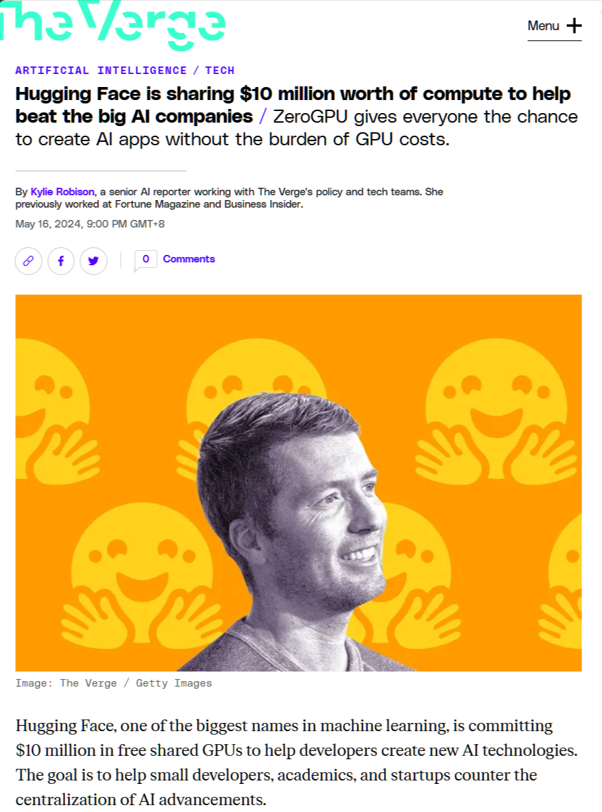 Hugging Face 推出千万美元共享GPU计划,助力小企业打破AI技术壁垒