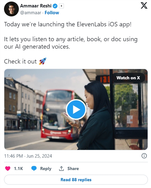 ElevenLabs重磅推出iOS应用Reader:革命性文本转AI语音功能上线