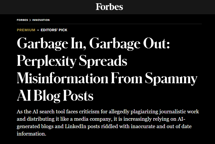 热门AI搜索工具Perplexity陷入“错误泥潭”,被曝引用AI生成垃圾信息