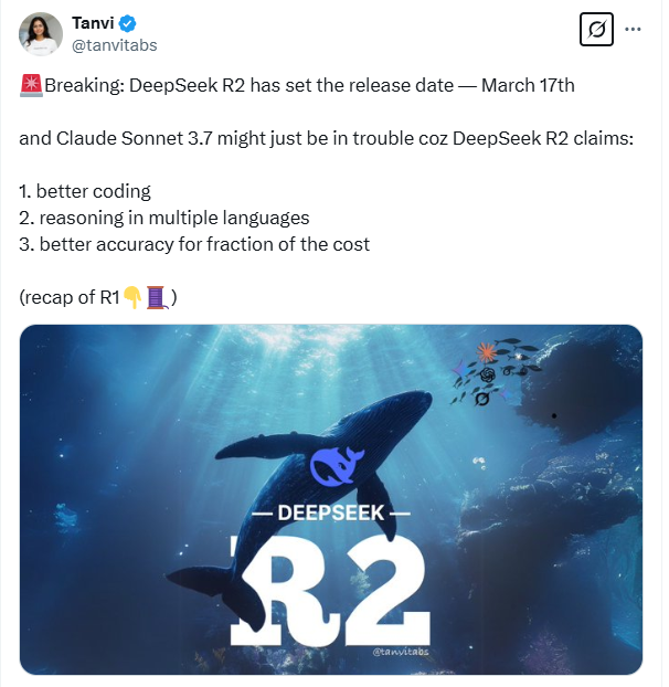 DeepSeek R2即将震撼发布?或重塑AI市场格局,挑战Claude Sonnet 3.7霸主地位